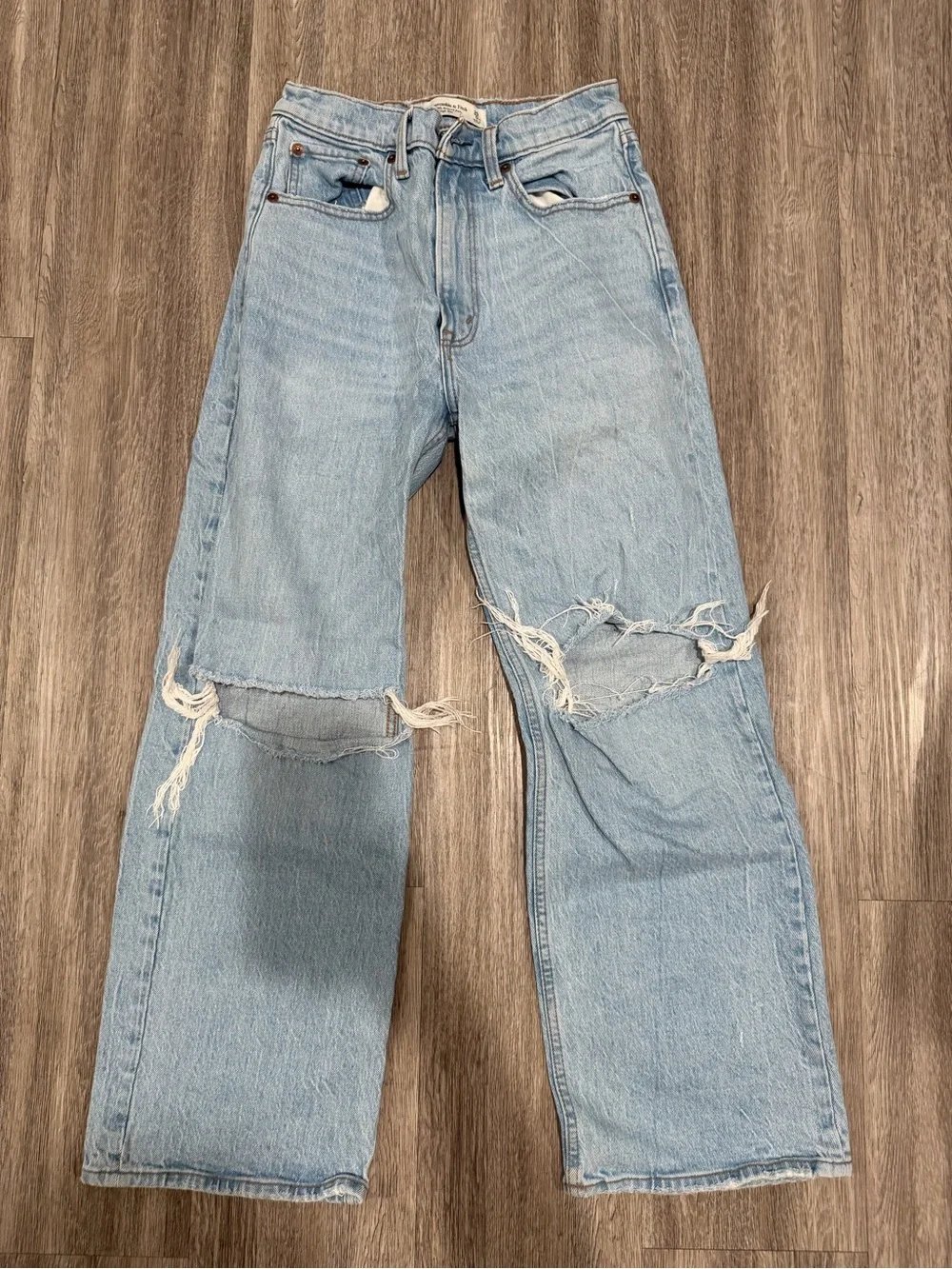 Abercrombie & Fitch Light Blue Ripped Straight-Leg Jeans